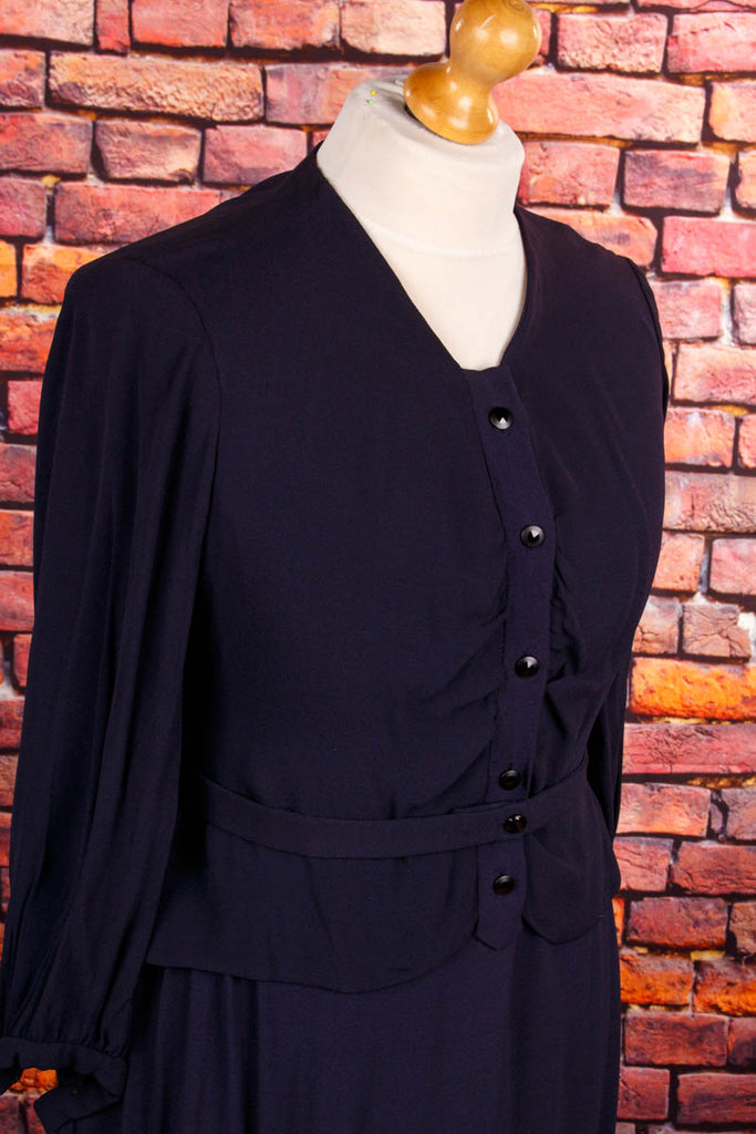 40er Jahre Crepekleid dunkelblau 30er 40er 50er blau Charleston Flapper&Charleston Frau L 44-46 real-rockabilly Rockabilly Special vintageberlin.de