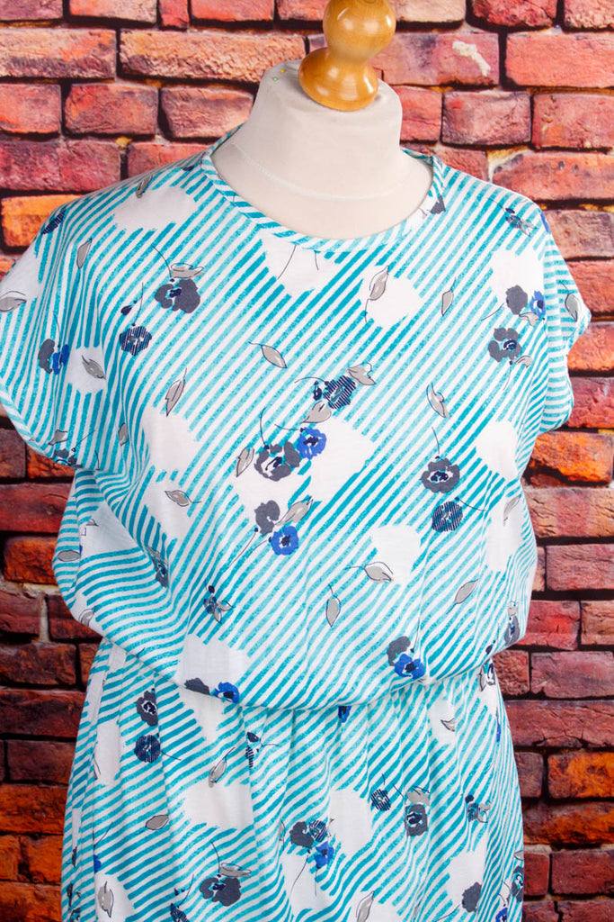 80er Sommer Jerseykleid Streifen 80er Boho bunt Frau L 44-46 M 40-42 Rockabilly Special türkis vintageberlin.de