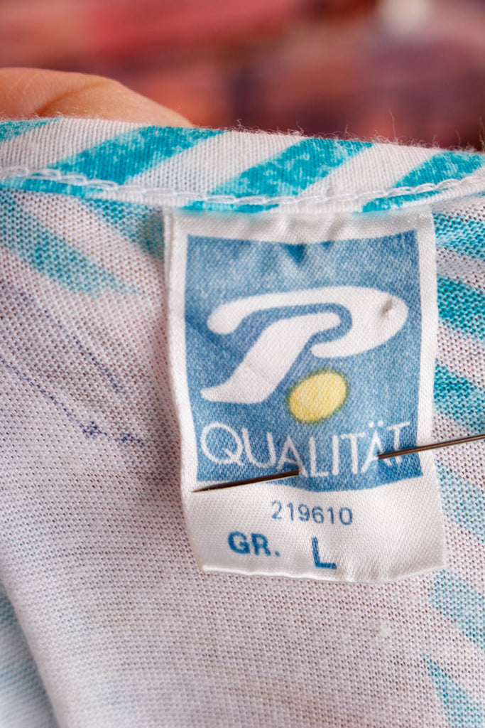 80er Sommer Jerseykleid Streifen 80er Boho bunt Frau L 44-46 M 40-42 Rockabilly Special türkis vintageberlin.de