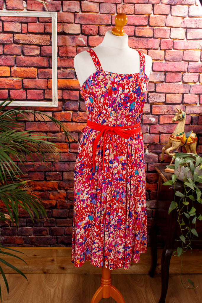 Vintage Sommerkleid Rottöne 80er 90er bunt Disco Frau M 40-42 rot Special vintageberlin.de