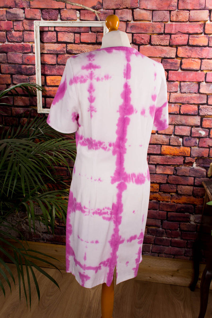90er Batik Etuikleid pink 80er 90er Frau M 40-42 pink Rockabilly Sekretärin Special weiß vintageberlin.de