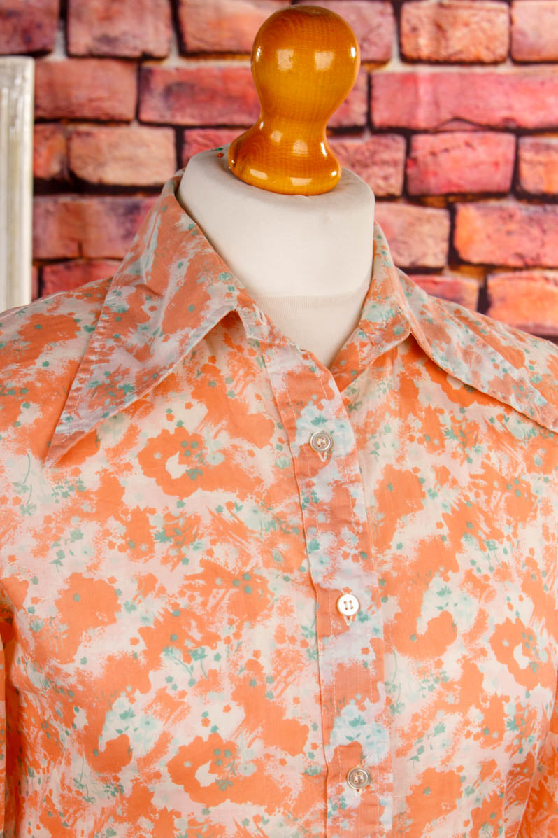 70s Disco Bluse orange Megakragen