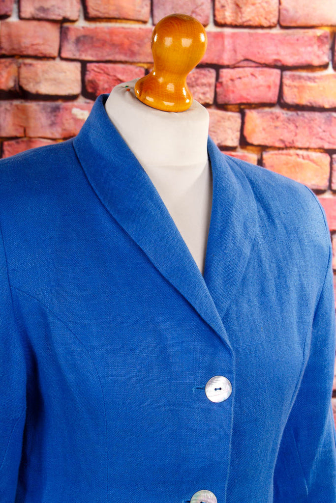 Leinen Blazer blau 90er blau Frau S 36-38 Sekretärin Special vintageberlin.de