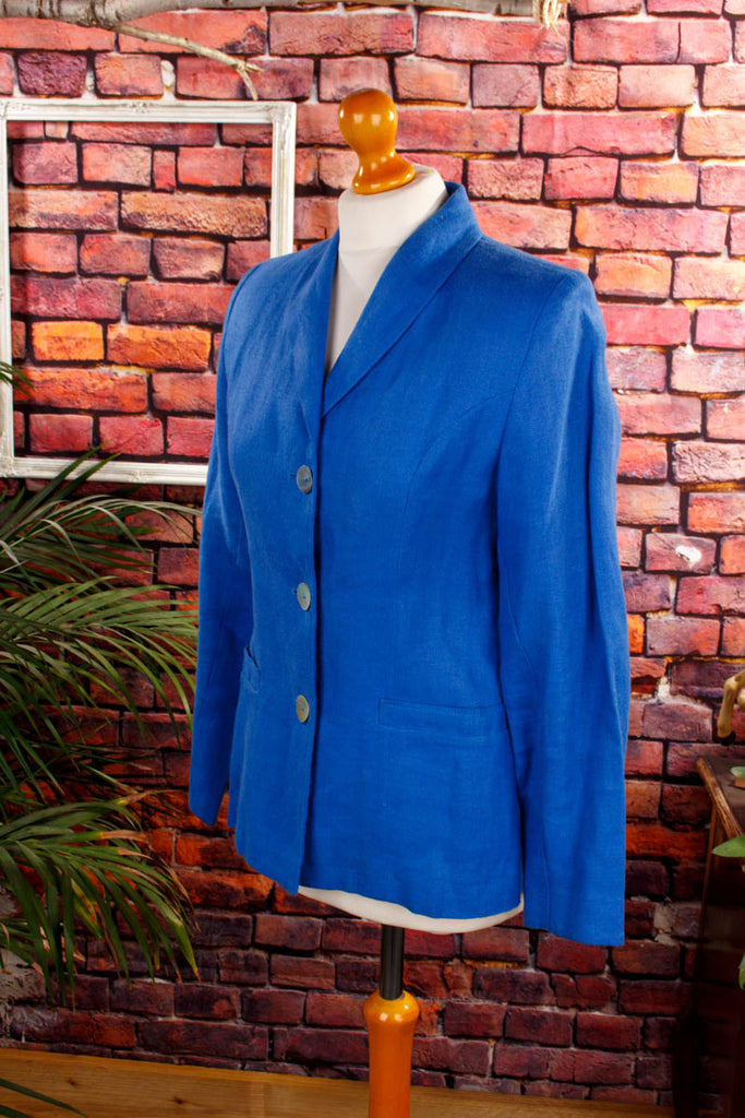 Leinen Blazer blau 90er blau Frau S 36-38 Sekretärin Special vintageberlin.de