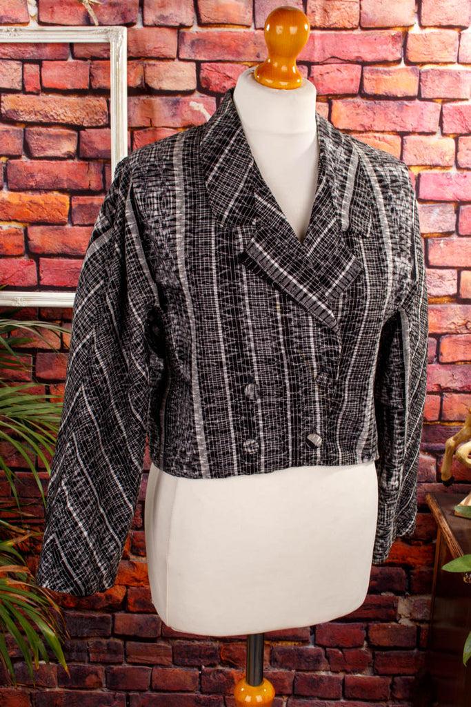 80s Spencer silber Brokat 80er Boho Disco Frau M 40-42 real-80er S 36-38 schwarz silber Special vintageberlin.de