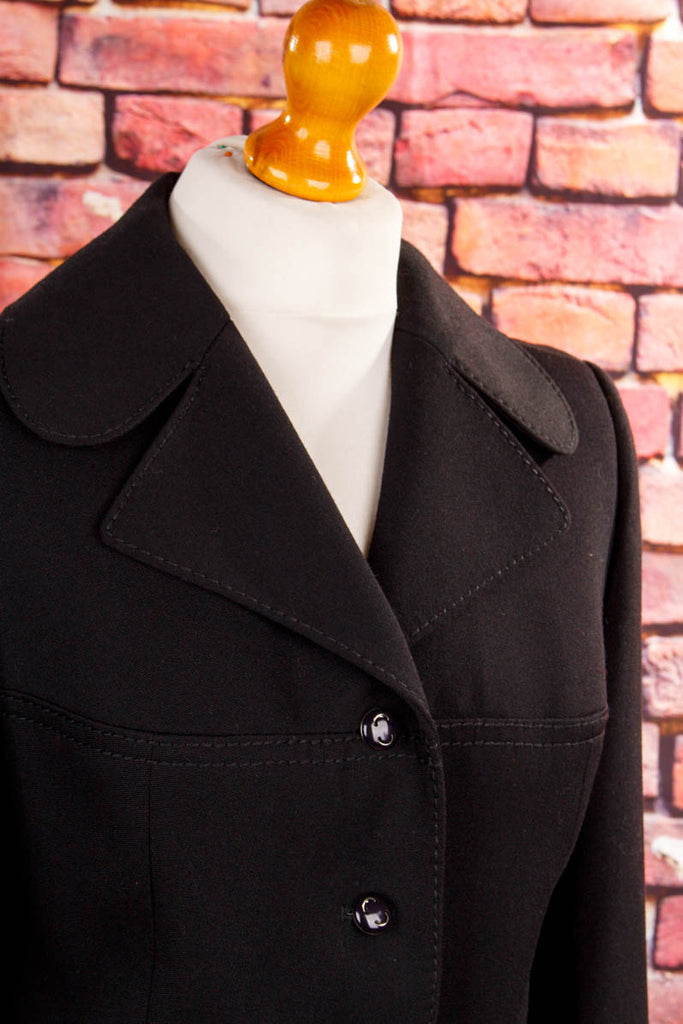 Vintage Kostümjacke schwarz Wolle 60er 70er Abendmode Frau M 40-42 Rockabilly schwarz Sekretärin Special vintageberlin.de