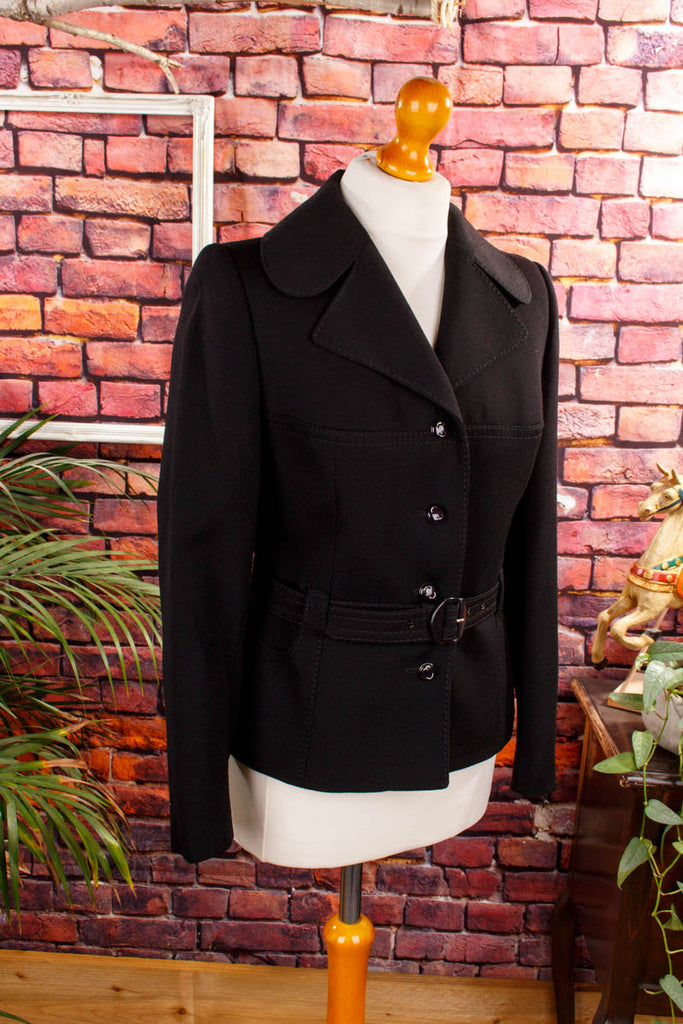 Vintage Kostümjacke schwarz Wolle 60er 70er Abendmode Frau M 40-42 Rockabilly schwarz Sekretärin Special vintageberlin.de