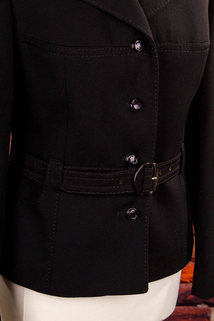 Vintage Kostümjacke schwarz Wolle 60er 70er Abendmode Frau M 40-42 Rockabilly schwarz Sekretärin Special vintageberlin.de