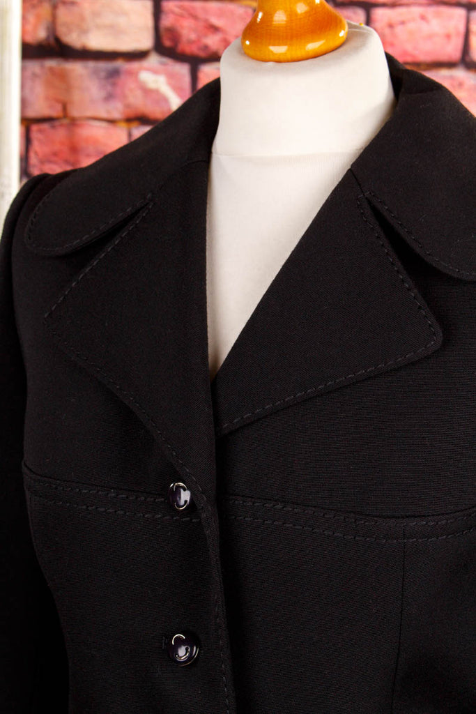 Vintage Kostümjacke schwarz Wolle 60er 70er Abendmode Frau M 40-42 Rockabilly schwarz Sekretärin Special vintageberlin.de