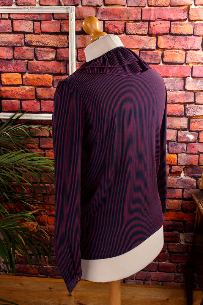 Rüschenbluse lila Streifen 80er 90er Boho Disco Frau lila M 40-42 Rockabilly Special vintageberlin.de