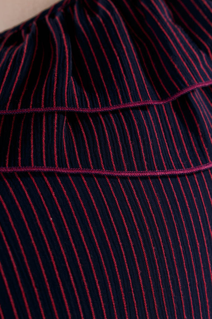 Rüschenbluse lila Streifen 80er 90er Boho Disco Frau lila M 40-42 Rockabilly Special vintageberlin.de