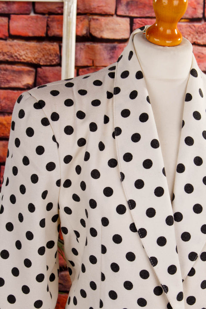 extravaganter Dalmatiner Blazer 80er 90er Boho Disco Frau real-80er Rockabilly S 36-38 schwarz Special weiß XS 32-34 vintageberlin.de