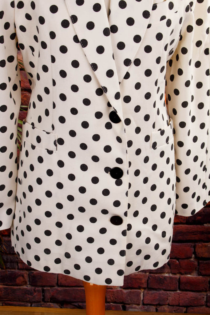 extravaganter Dalmatiner Blazer 80er 90er Boho Disco Frau real-80er Rockabilly S 36-38 schwarz Special weiß XS 32-34 vintageberlin.de