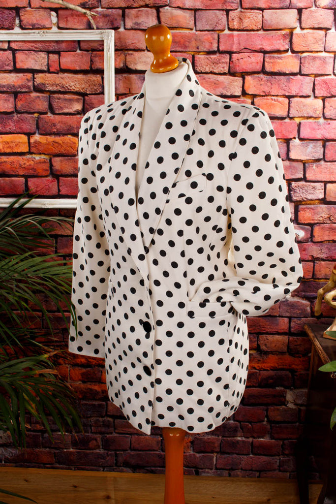 extravaganter Dalmatiner Blazer 80er 90er Boho Disco Frau real-80er Rockabilly S 36-38 schwarz Special weiß XS 32-34 vintageberlin.de