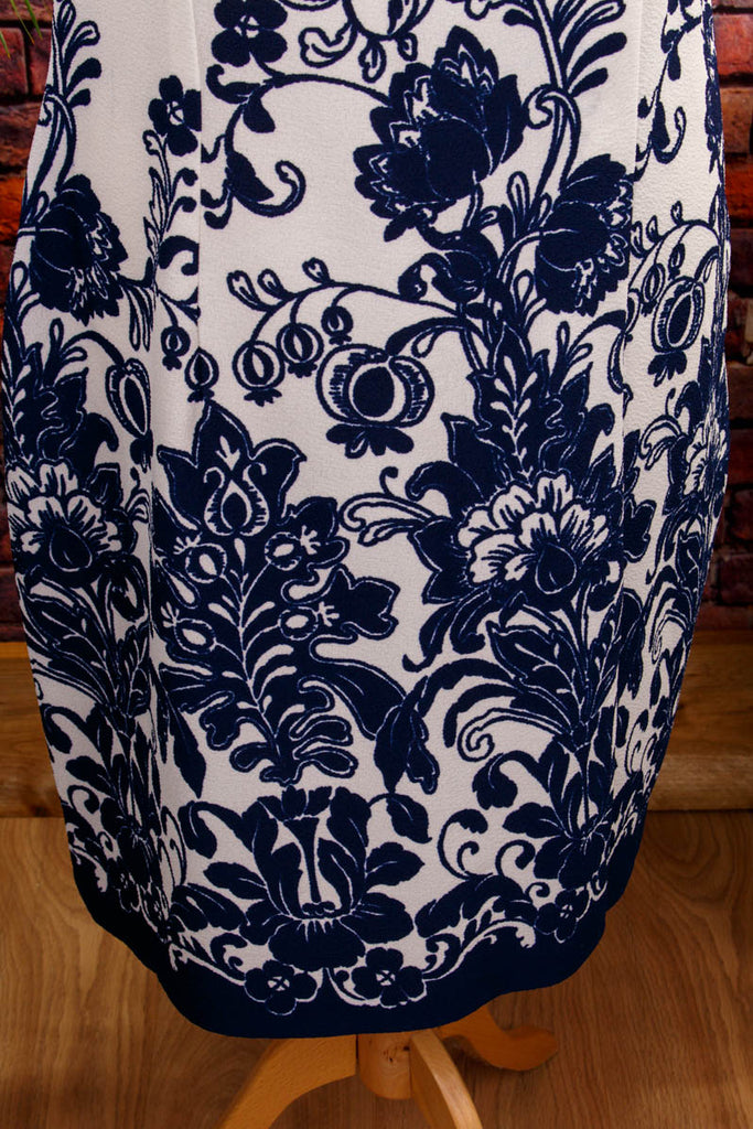 Schlagerkleid blau weiß Blumenmuster 60er 70er blau Boho Disco Frau real-disco real-rockabilly Rockabilly Schlager Special weiß XL 48-50 vintageberlin.de
