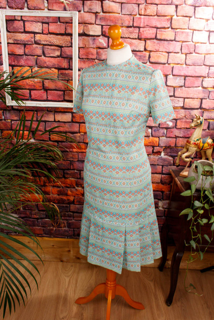 VEB Disco Kleid türkis Muster Default Title 60er 70er bunt DDR Disco Frau M 40-42 real-disco Rockabilly Schlager Special türkis vintageberlin.de