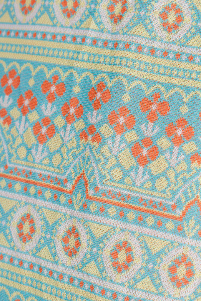 VEB Disco Kleid türkis Muster 60er 70er bunt DDR Disco Frau M 40-42 real-disco Rockabilly Schlager Special türkis vintageberlin.de