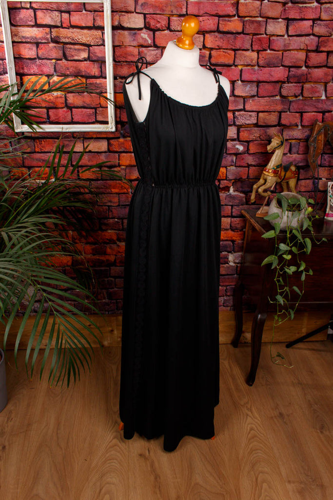 70er Maxikleid schwarz 70er Abendmode Boho Frau Gothic Hippie M 40-42 real-boho Schlager schwarz Special vintageberlin.de