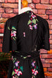 70er Boho Maxikleid schwarz Blumen 70er Abendmode Boho bunt Frau Hippie M 40-42 real-boho S 36-38 Schlager schwarz Special vintageberlin.de