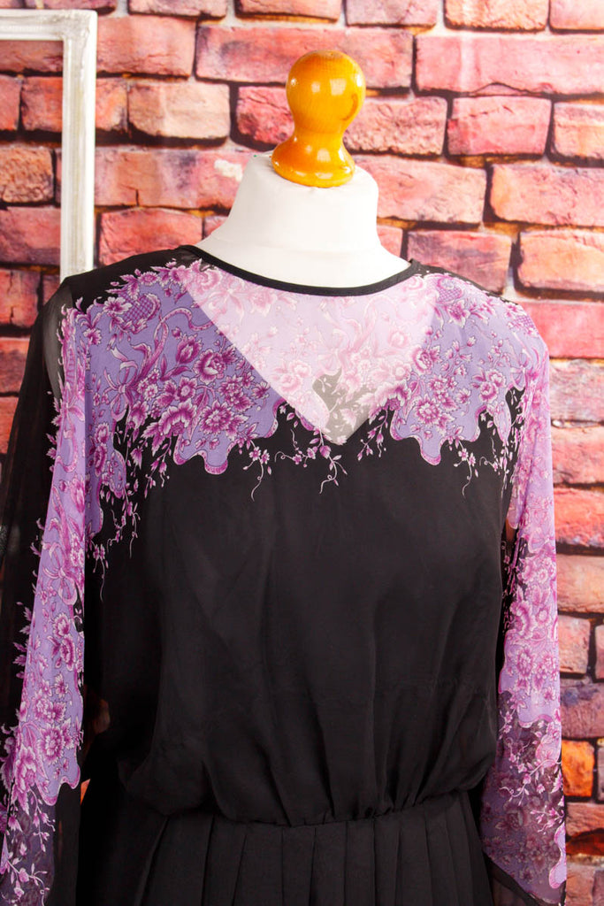 Chiffon Maxikleid schwarz lila 70er Abendmode Boho Frau Hippie lila M 40-42 real-boho Schlager schwarz Special vintageberlin.de