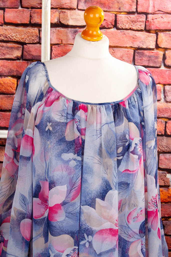 Hippiekleid blau bunt Chiffon 70er blau Boho Frau Hippie lila S 36-38 Special vintageberlin.de