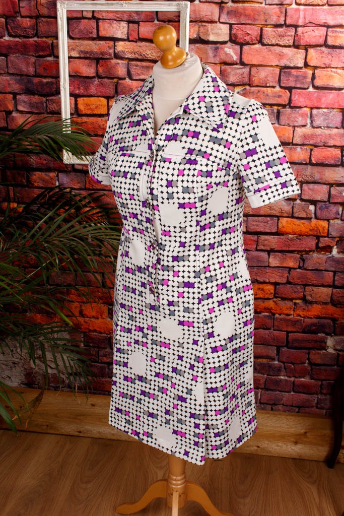 Schlager Kleid bunt Punkte Default Title 70er bunt Disco Frau lila M 40-42 real-disco Rockabilly Schlager Special weiß vintageberlin.de