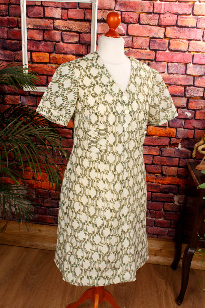 60s Minikleid grün Muster Default Title 60er 70er beige Disco Frau grün M 40-42 Rockabilly Schlager Special vintageberlin.de