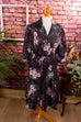 Plisseekleid schwarz bunt Blumen 70er bunt Disco Frau M 40-42 Rockabilly rosa Schlager schwarz vintageberlin.de