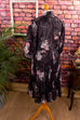 Plisseekleid schwarz bunt Blumen 70er bunt Disco Frau M 40-42 Rockabilly rosa Schlager schwarz vintageberlin.de