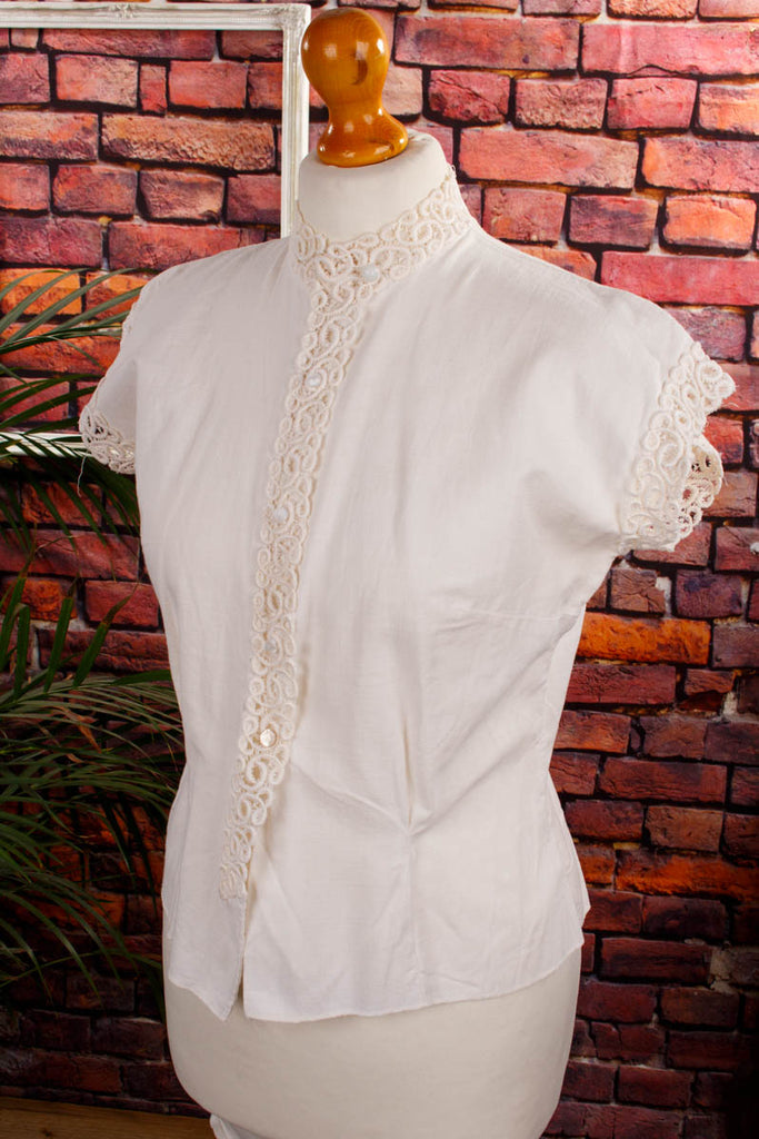 Vintage Bluse weiß Stehkragen