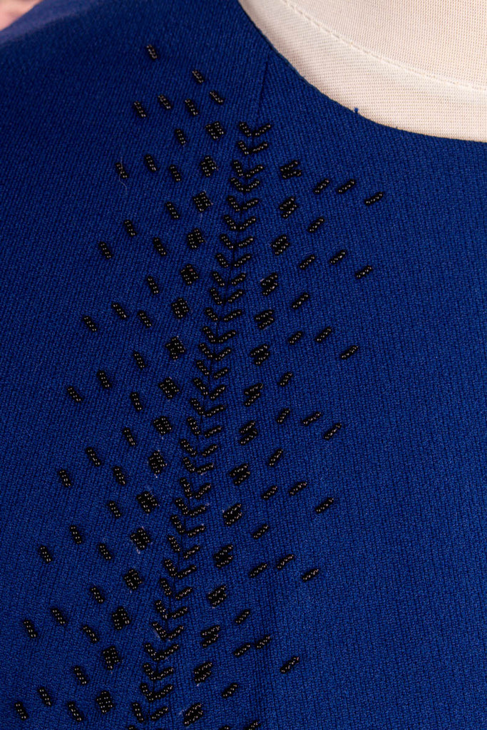 60s Etuikleid blau Perlen 60er 70er blau Disco Frau L 44-46 M 40-42 real-disco real-rockabilly Rockabilly Schlager Sekretärin Special vintageberlin.de