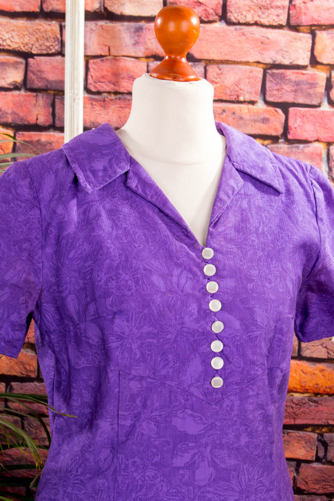 60s Disco Kleid lila Muster 60er 70er Disco Frau lila M 40-42 real-disco real-rockabilly Rockabilly Schlager Special vintageberlin.de