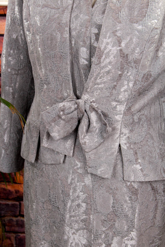elegantes Brokat Kostüm silber 90er Abendmode Frau grau Hochzeit M 40-42 silber Special vintageberlin.de