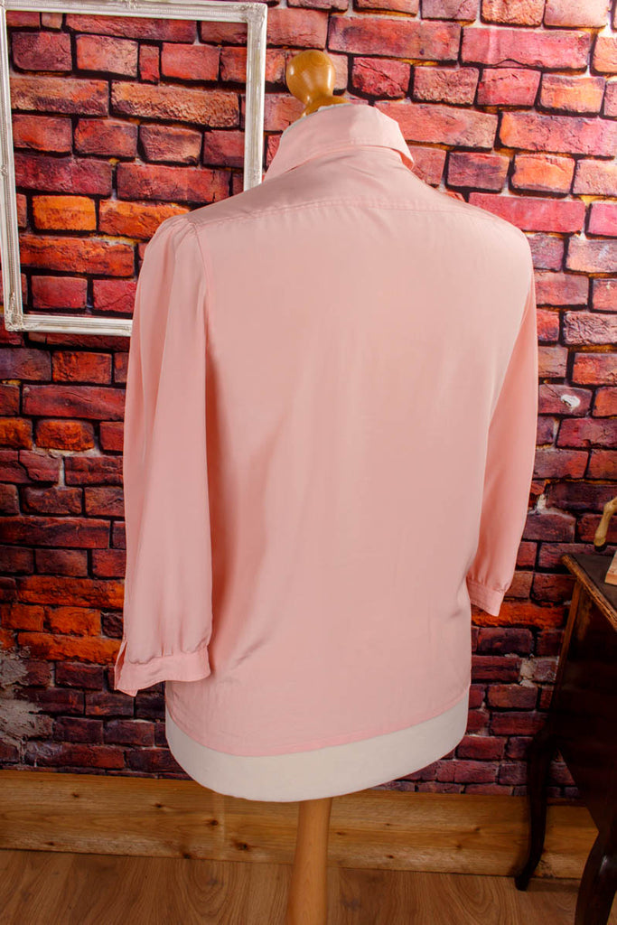 seidige Alexander Bluse Falten 80er 90er Boho Frau M 40-42 Rockabilly rosa Sekretärin Special vintageberlin.de