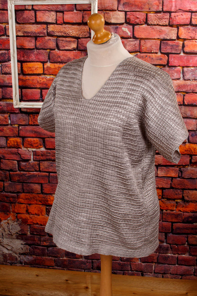 Vintage Betty Barclay Top silber 90er Designer Disco Frau grau L 44-46 M 40-42 silber Special XL 48-50 vintageberlin.de