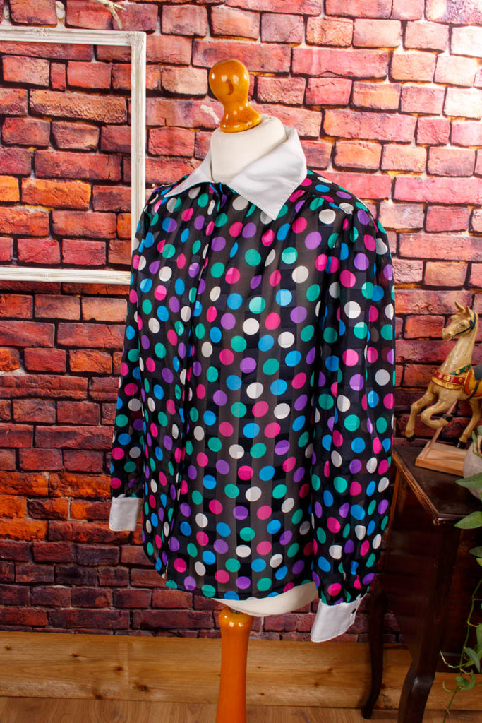 70s Disco Bluse bunte Punkte Default Title 70er 80er bunt Disco Frau M 40-42 Schlager Special vintageberlin.de