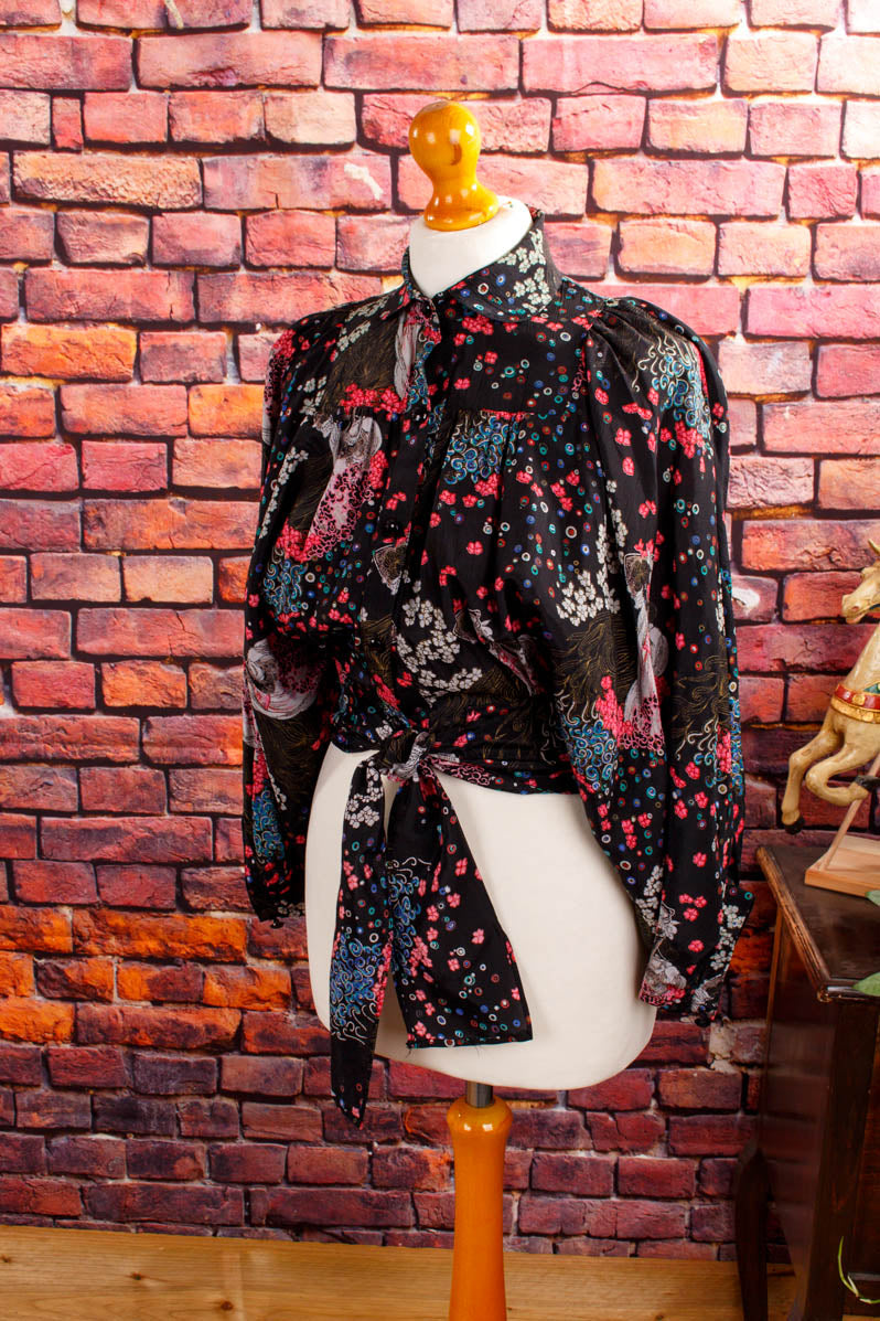 Boho Fledermaus-Bluse schwarz-bunt