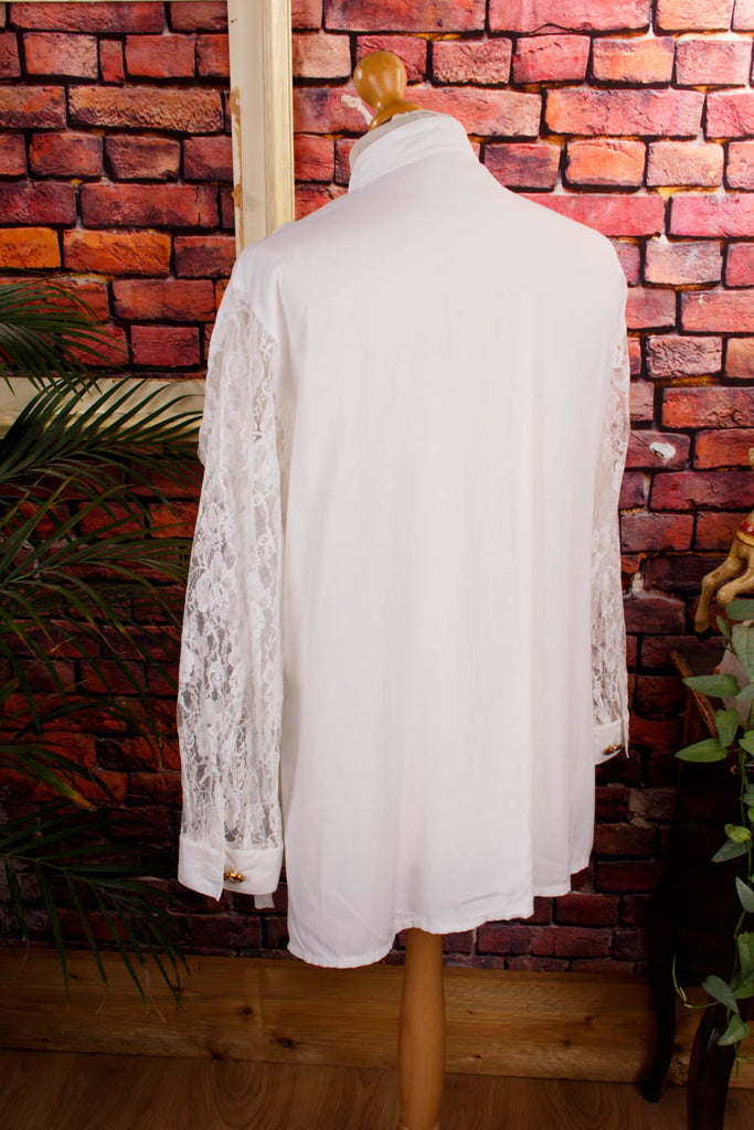 ausgefallene 80er Bluse weiß + Gold 80er Boho Disco Frau Gothic L 44-46 M 40-42 real-80er Schlager Sekretärin Special weiß vintageberlin.de