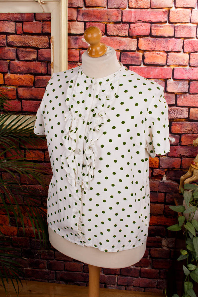 60s Bluse weiß grün Punkte Default Title 60er Disco Frau grün L 44-46 real-disco real-rockabilly Rockabilly Special weiß vintageberlin.de