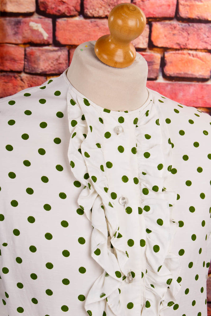 60s Bluse weiß grün Punkte 60er Disco Frau grün L 44-46 real-disco real-rockabilly Rockabilly Special weiß vintageberlin.de