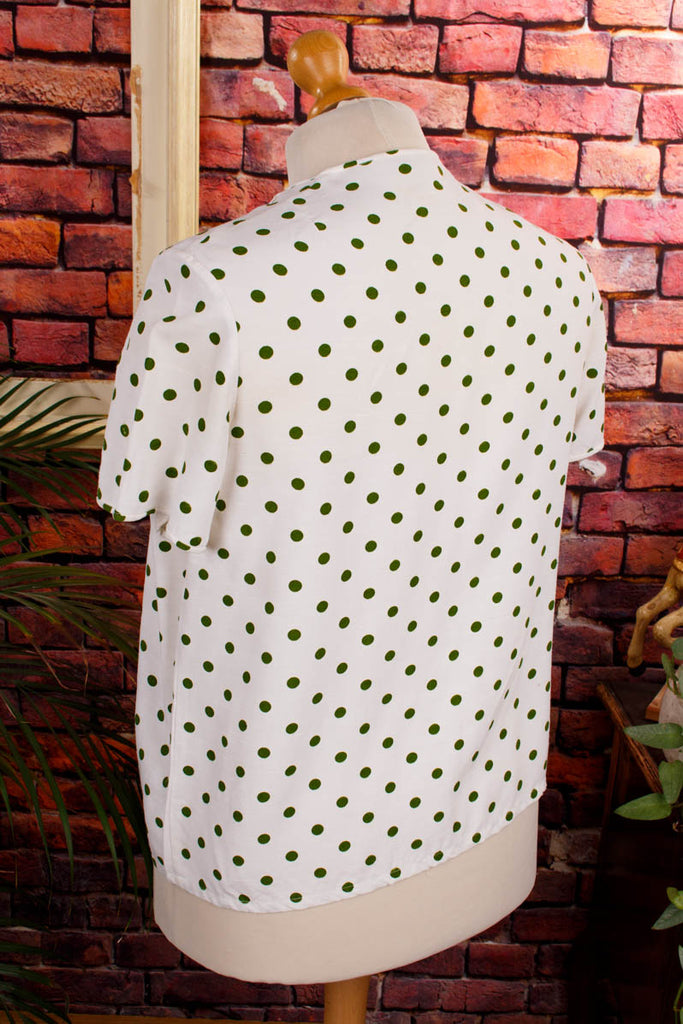 60s Bluse weiß grün Punkte 60er Disco Frau grün L 44-46 real-disco real-rockabilly Rockabilly Special weiß vintageberlin.de