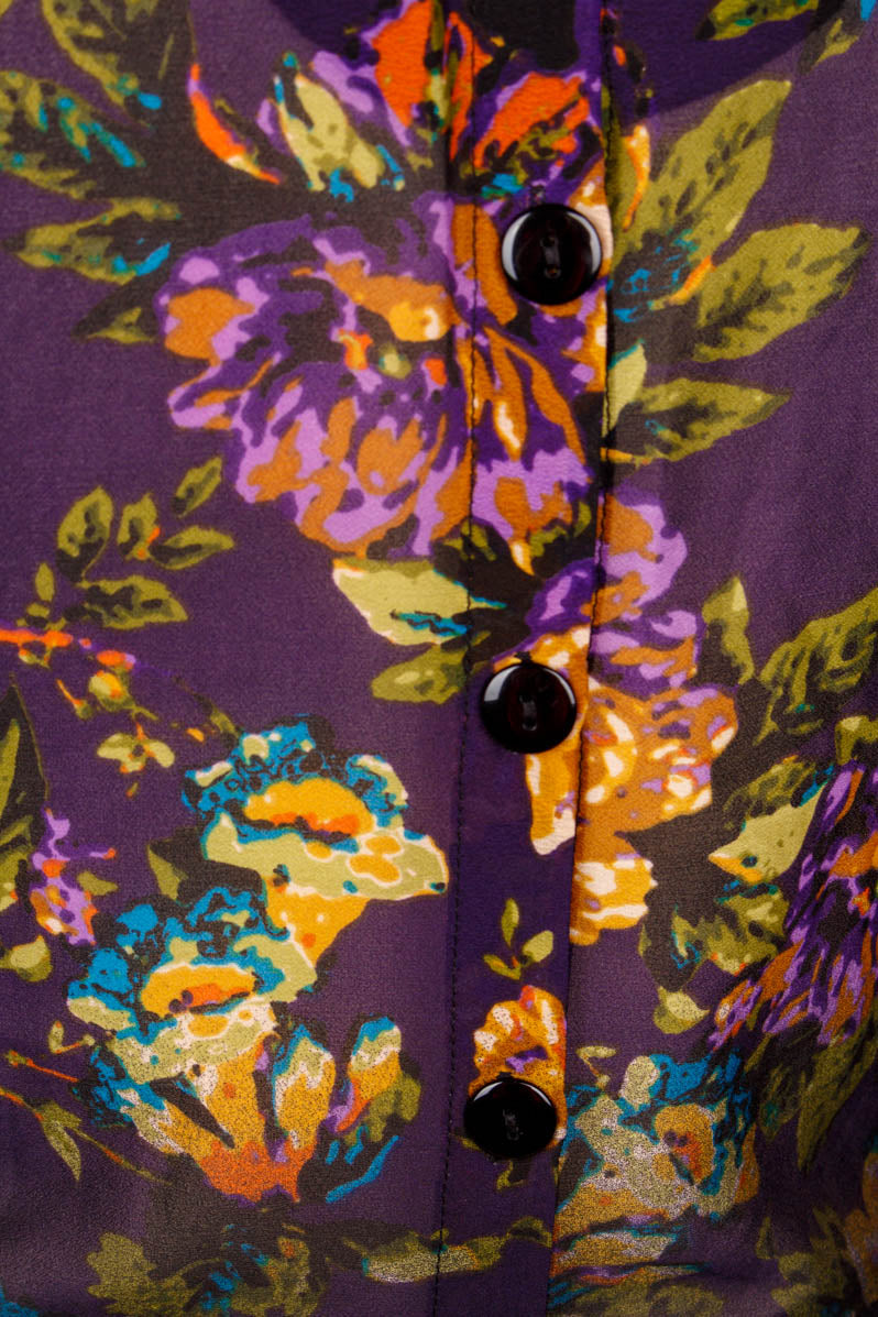 Vintage Bluse lila schwarz Blumen