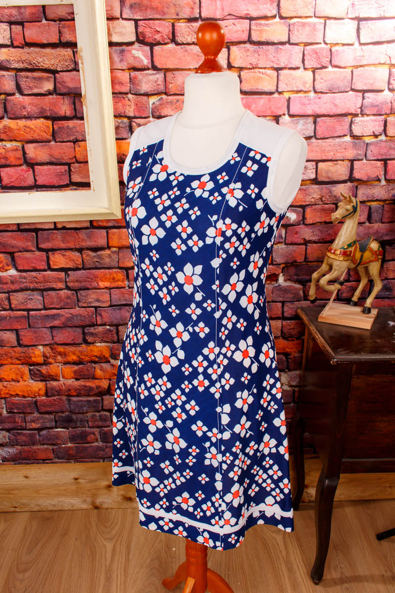 60s Minikleid blau Blumen