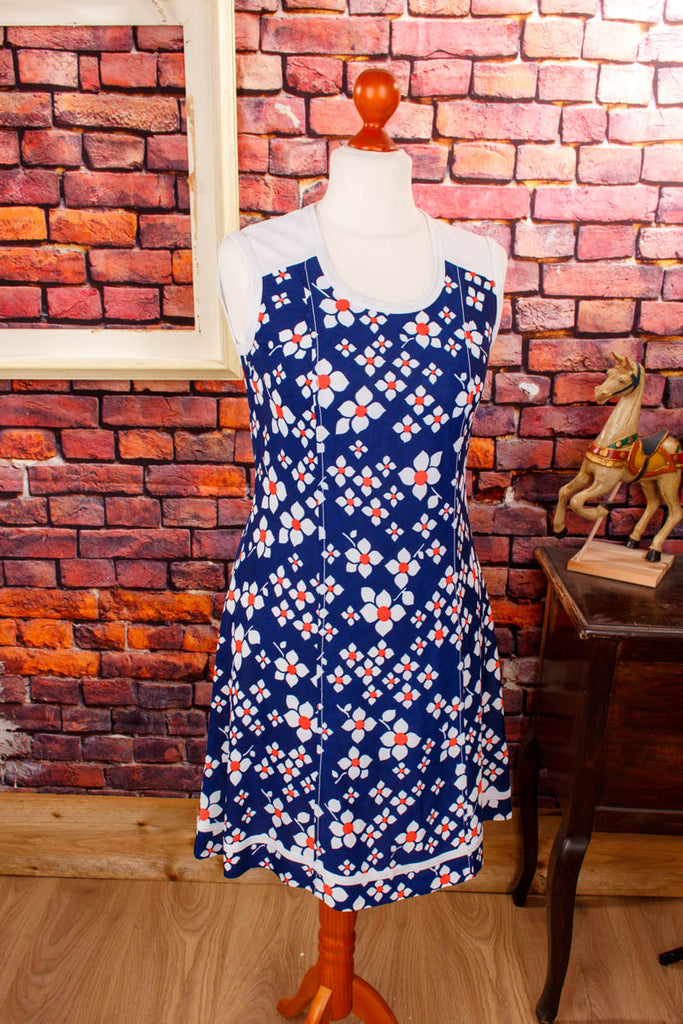 60s Minikleid blau Blumen 60er 70er blau Disco Frau M 40-42 real-disco real-rockabilly Rockabilly Schlager Special vintageberlin.de