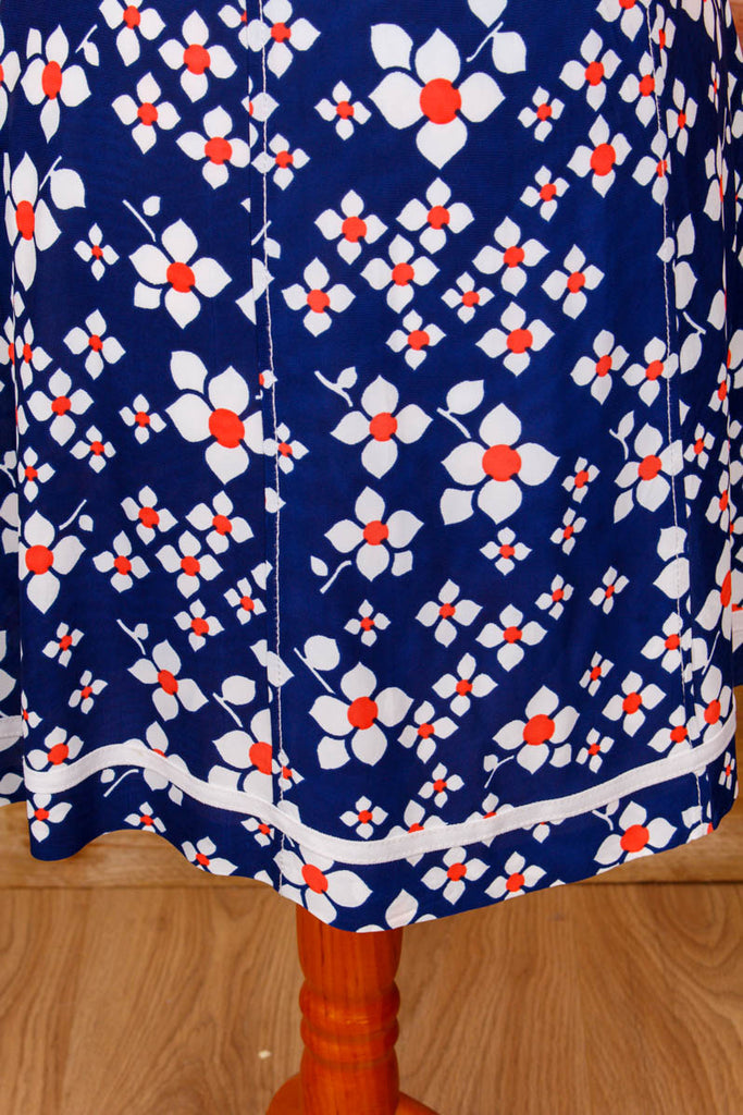 60s Minikleid blau Blumen 60er 70er blau Disco Frau M 40-42 real-disco real-rockabilly Rockabilly Schlager Special vintageberlin.de