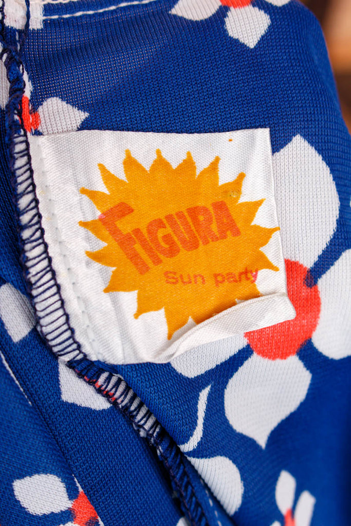 60s Minikleid blau Blumen 60er 70er blau Disco Frau M 40-42 real-disco real-rockabilly Rockabilly Schlager Special vintageberlin.de