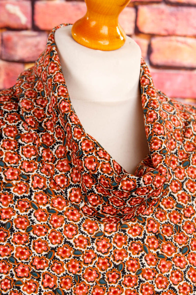 70er Stretchkleid Boho Muster 70er Boho bunt Frau real-boho rot S 36-38 Schlager schwarz Special vintageberlin.de