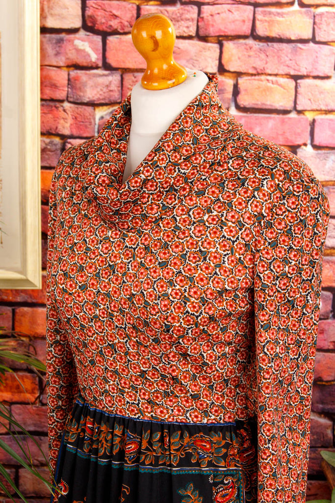 70er Stretchkleid Boho Muster 70er Boho bunt Frau real-boho rot S 36-38 Schlager schwarz Special vintageberlin.de