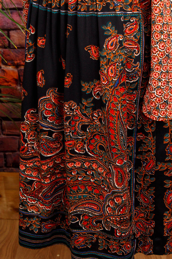 70er Stretchkleid Boho Muster 70er Boho bunt Frau real-boho rot S 36-38 Schlager schwarz Special vintageberlin.de