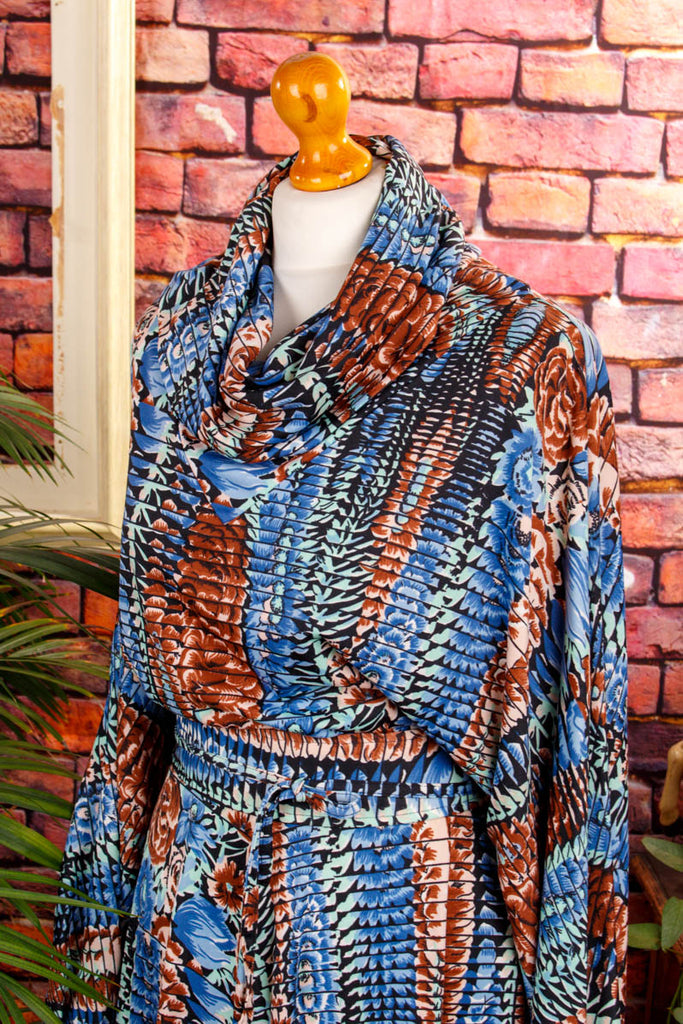 70s Disco Stretchkleid blau 70er blau Boho bunt Disco Frau M 40-42 real-disco S 36-38 Schlager Special vintageberlin.de